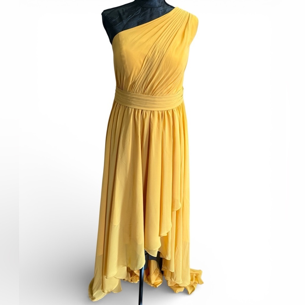 Azazie Mathilda Marigold One Shoulder Bridesmaid Dress Size A16 NWT